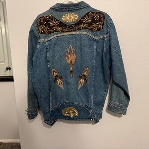 VTG 80s Paris Express Embroidered Denim Jacket, Hand-Detailed Maximalist Size L